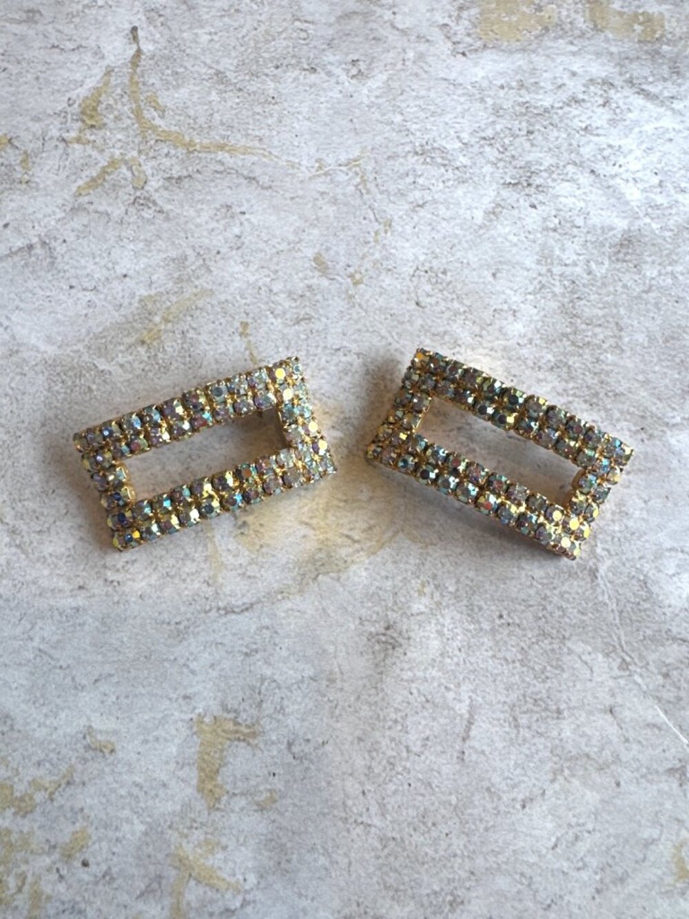 Vintage Rhinestone Gold Rectangular Shoe Clips 2-Inch